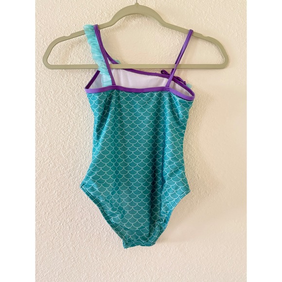Disney Princess Ariel Mermaid Swimsuit Girls Size 7/8 One Piece Ruffle Swimwear - Picture 2 of 4